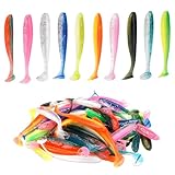 50 Stück Gummiköder Barsch Set,7.5 cm Gummifische Zander mit Reflektierende Pailletten,Zander Gummifisch, Gummifisch Barsch Köder,Gummifische Barsch für Zander Forelle Köder (10 Farben)