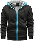 VSUSN Herren Hoodie mit Reißverschluss, Kapuzenpullover mit Fleecefutter, Winter Warm Kapuzenjacke, Teddy Gefüttert Fleecejacke, Plus Dicke Sweatjacke mit Kapuze(Schwarz&Blauer Zip,5XL)