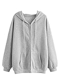 SOLY HUX Damen Kapuzenpullover Hoodie Sweatshirt-Jacke Kapuzenjacke Langarm Pullover mit Reißverschluss und Kordelzug Hellgrau M