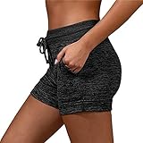 Sportshorts für Damen, Sommer, für Strand, Yoga, Wandern, Fitness, Jogging, lässig, elastischer Bund mit Kordelzug und Taschen, Schwarz , XL