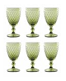 Vintage 6er-Set Farbige Weingläser und Trinkgläser mit Diamant Muster, Longdrinkgläser, Cocktail Gläser mit Prägung, Glas, Trinkglas, Weinglas, Wasserglas, Glaskelche (Grün Weinglas)