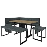 Eckbank Akiko Metal mit Tisch und Bänken - Eckbankgruppe für Ihrem Esszimmer, Küche modern, Sitzecke, Essecke. Perfekt für Küche, Büro und Rezeption. Solide Verarbeitung (INARI 96, 196x142 rechts)