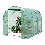WOLTU Gewächshaus 300x200x200 cm, Foliengewächshaus Winterfest, Folientunnel für Aufzucht Tomaten, Tomatenhaus mit Tür 6 Fenstern, aus Stahlrohr PE, Grün