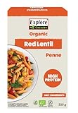 Explore Cuisine Bio Penne aus roten Linsen – Glutenfreie Nudeln aus Linsenmehl, pflanzliche Protein Pasta ohne Zusatzstoffe, ideal bei Zöliakie, vegan, 225g