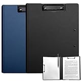 2 Stück Klemmbrett A4, Klemmmappe A4 mit Deckel, Klemmbrett mit 2 Clips, Leichtes Klemmbrett a4 Kunststoff für Geschäft, Büro, Schule oder Restaurant (Schwarz und Blau)