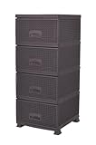 Plana Schubladenschrank, Schubladencontainer mit 4 Schubladen - 44x38x91H cm aus Kunststoff (Braun, Knit)