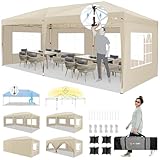 HOTEEL Pavillon 3x6 mit Seitenwnden, Faltpavillon 3x6 Wasserdicht Stabil Winterfest Partyzelt mit Zentralverriegelung, Pop Up Pavillon Gartenpavillon mit Sandsäcke, für Party, Garten, Markt, Khaki
