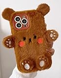 Szakdws Flauschig Handyhülle für Samsung Galaxy A16 5G Niedlicher Bär Karikatur Hülle für Mädchen Frauen Winter Warm Weiches TPU Stoßfänger Plüsch Fuzzy Pelz Rückseite Schutzhülle (Braun)