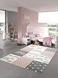 Teppich-Traum Kinderzimmer Teppich schmal Spielteppich Regenbogen Herzchen Wolken rosa Creme grau Größe 80x150 cm