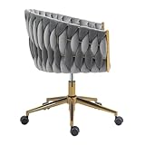 Computer-Arbeitsstuhl mit handgewebter Rückenlehne – Drehstuhl für Bürotisch und Make-up-Raum – Goldbasis, Arbeitsstuhl