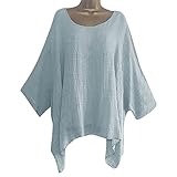 DeaAmyGline Leinenbluse Damen Sommer - Oberteile Große Größen T Shirt Langarm Fledermausärmel Asymmetrische Saum Bluse Tunika Top Locker Lässig Baumwolle Leinen Pullover Blusen & Tuniken für Frauen