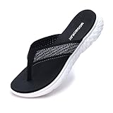 MGGMOKAY Damen flip-Flops Sommer Sportliche Sandalen Leicht mit Arch Support,Schwarz,37