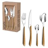 Amefa ECLAT Besteck Set NATURE Braun Holz Essbesteck 24-teilig für 6 Personen Edelstahl rostfrei Kunststoff-Griffschalen in Holzoptik spülmaschinenfest Besteck Set 6 Personen