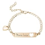 Gravado Mondgold Armband aus Gold-Edelstahl mit Herz Anhänger und Karabinerverschluss, Personalisiert mit Namen, Damen Schmuck