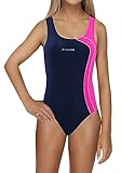sesto senso Badeanzug Mädchen Sport Einteiliger Blickdichter Schwimmanzug Dunkelblau Rosa 146 BW690 Navy Pink