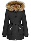 heekpek Damen Wintermantel Warm Wasserdichter Gefüttert Winterjacke Damen Mittellange Winterparka mit Verstellbarer Taille und Abnehmbare Zierleiste, M, Schwarz