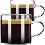 ParaCity Espressotassen 2er-Set, 120 ml Isolierte Espresso Gläser, Klarglas kaffeetassen mit Griffen, Espresso-Zubehör, Schnapsbecher für Espressomaschinen, Teetassen