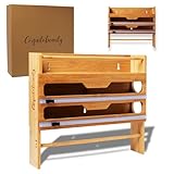 CoquitoBeauty Küchenrollenhalter für die Wand, aus Bambusholz, multifunktionaler Halter für 3 Rollen, mit Speziefach und transparenter Folie, Küchenorganizer