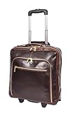 A1 FASHION GOODS Premium Leder Pilotentasche mit Rädern Aktentasche Business Reise Laptop Tasche Mehrere Reißverschlusstaschen A51, braun, M, Pilotenkoffer