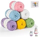 ilauke 6 Stück Chunky Häkelgarn für Anfänger, 6x50g Dickes Garn Baumwolle zum Häkeln, Baumwoll-Nylon-Garn für Anfänger zum Häkeln und Stricken, Rosa, Gelb, Blau, Lila, Weiß, Grün