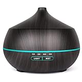 Aroma Ultraschall Ätherische Öle Diffuser: 400ml Duft Diffusor Aromatherapie Vernebler Duftlampe Holz Luft Diffusor mit 7 Farben LED & Timer für Schlafzimmer Wohnung Büro Yoga - Schwarz