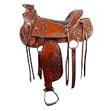 Hulara Westernsattel aus Leder, geschnitzt, bequem, Größe 45,7 cm, Westernsattel für Pferde, Fass-Rennsattel