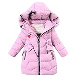 linboo Mädchen Winterjacke Kinder Wintermantel Dicke Steppjacke Lange Warme Parka Baumwolljacke Outdoor Mantel mit Fellkapuze und Love Stickdruck, Rosa, 128-134 (Etikettengröße: 140)