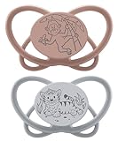 NIP Butterfly: Haut- & zahnfreundlicher Schnuller, flacher Sauger, weich & flexibel, Scheibe extra leicht & luftdurchlässig, BPA-frei, nachhaltig, mit Box, 16-32 Monate, Beige/Grau