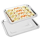 Trendecor Servierplatte 2 teiliges Set Edelstahl Servierteller Rechteckig Kellnertablett Serviertablett Groß für Buffets, Sushi, Kuchen, Vorspeisen zu Hause/im Restaurant, 32 x 22cm+36 x 27cm