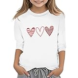 T-Shirt mit Rundhalsausschnitt Herz-Print zum Valentinstag, kurzärmelig, lässig, süßes Oberteil für Damen bilderrahmen licht Paar Boyfriend (Weiß,7-8 Jahre)