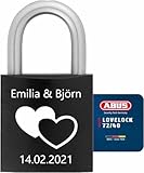 ABUS Liebesschloss mit Gravur und Schlüssel - Personalisiert mit Namen und Datum - Geschenk für Paare zur Hochzeit oder Verlobung - Valentinstagsgeschenk - graviertes Vorhängeschloss 72/40 (Schwarz)