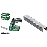 Bosch Akku Tacker PTK 3,6 LI (Integrierter Akku, 3,6 Volt, 30 Schläge/min, in Metalldose) & Tackerklammern (Typ 53 Länge 10 mm) (1000 Stück), 1er Pack