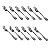 Hundnsney 12-Teiliges Schwarzes Tafelgabel-Set, Besteckgabeln Aus Edelstahl, Tafelgabeln, Dessertgabeln, Metallgabeln, Besteck
