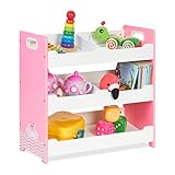 Relaxdays Children's Shelf Kinderregal, HBT: 60 x 62,5 x 30 cm, 5 Fächer, MDF, Aufbewahrungsregal Kinderzimmer, Spielzeugregal, weiß/rosa, Faserplatte, L