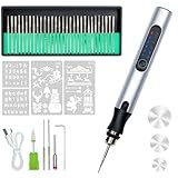 Elektrischer Gravierstift mit 36 Bits – USB Wiederaufladbarer Gravurstift, Einstellbar bis 18.000 U/min, Tragbare Graviermaschine für Schmuck, Holz, Glas, Metall, Keramik (Silber)
