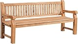CLP Teakbank Jackson V2 I Wetterfeste Holzbank mit Rückenlehne I Stabile Gartenbank aus massivem Teakholz, Farbe:Teak, Größe:200 cm
