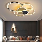 YSXXIAN LED Deckenleuchte Dimmbar Wohnzimmer Deckenlampe Acryl Lampenschirm Modern mit Fernbedienung Ring Hängelampe für Schlafzimmerlampe Esszimmer Kinderzimmer Augenschutz Kronleuchter,Gold,100cm