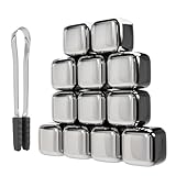 ShanSon Weinkühler, Metall-Eiswürfel, 12 Stück, Edelstahl, Whiskey-Steine, wiederverwendbar, Whiskey-Steine, Getränkekühlsteine für Scotch und Bourbon, Trinkgeschenk-Set für Männer, Vater, Ehemann,