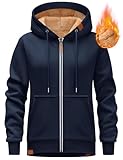 TOMEEK Hoodie Damen Jacket Winter Warm Kapuzenpullover mit Reißverschluss Sweatjacke Langarm Fleecejacke Damen Kapuzenjacke Zip Hooded Casual Winterjacke(Marineblau,XL)