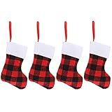 BESTonZON Weihnachtsstrümpfe Nikolausstiefel zum Befüllen Baumschmuck: 4 Stücke Plaid Weihnachten Geschenkbeutel Nikolausstrumpf Christbaumschmuck Nikolaussocken Weihnachtsdeko Socken Kamin