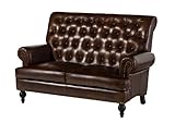 Massivmoebel24.de | Chesterfield Sofa 2-Sitzer aus Echtleder #106 | aus echtem Büffel-Leder - Braun | 140x84x94 cm | mit Nieten | Couch Polstercouch 2er Sitzer