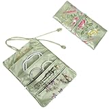 Stickerei Reise Schmuckrolle mit Blumen und Vogel Stickerei, Garten Design Stickereis Schmuckrolle für Reisen, Schmuck Organizer, Faltbare Blumen Seide Tasche für Ringe Halsketten Ohrringe Armbänder
