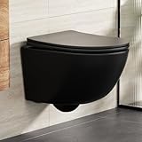 Rainsworth Hänge WC Spülrandlos Toilette - Starker Spülung, Kloschüssel inklusive WC-Sitz Absenkautomatik, Kompakt Design 48,5 cm lang, Einfach zu einigen, ideal für Badezimmer-Aufstieg, Schwarz