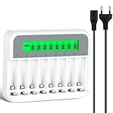 AXFEE Akku Ladegerät, 8-Ladeplatz Akku Batterieladegerät mit LCD Anzeige, Batterie ladegerät, Universal Schnell Akkuladegerät für Wiederaufladbare NI-MH NI-Cd AA/AAA Batterien, Battery Charger-Weiß