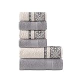 Class Home Collection Handtuch Set 6-teilig – 100% Baumwolle, Saugfähig & Weich – Handtücher Set 4er Handtücher 50x100 cm und 2er Duschtücher 70x140 cm – Ideal für Bad & Wellness Jacquard Alya Grau