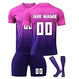 Fussballtrikot Kinder Set 2024 2025 Fussball Training Tshirt personalisiert mit eigenem Namen und Nummer Fuer Hause und Auswaerts mit Shorts und Socken Jungs Fanartikele Atmungsaktives Trikot