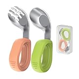 Kinderbesteck - Baby Besteck Set mit Edelstahl Gabel und Löffel - esslernbesteck - kindergeschirr - Breilöffel baby - Babylöffel zum Selber Essen - Inklusive Aufbewahrungsbox - Beikost Baby Zubehör