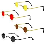 4 Paar Retro Kleine Runde Sonnenbrille,Vintage Sonnenbrille Hip Hop Sonnenbrille Brillen UV400 Schutz Retro Steampunk Polarisierte Sonnenbrille für Damen Herren