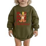 Generisch 2026 Weihnachtskleidung für Babys (Mädchen/Junge): Fleecegefütterter Strampler mit Buchstabenprint, Langarm-Winteroutfit (Army Green, 9-12 Months)