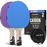 PRO SPIN Tischtennisschläger – Limited Edition ITTF Color | Premium-Kohlefaser-Tischtennisschläger | Profi-Qualität | 7-lagige Klinge, Pro Gummi, 2 mm Schwamm (2 Stück blau/violett)